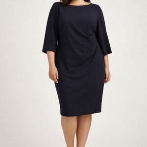 EUC Ralph Lauren Navy Blue Sheath Dress with Bateau Neckline Size 18